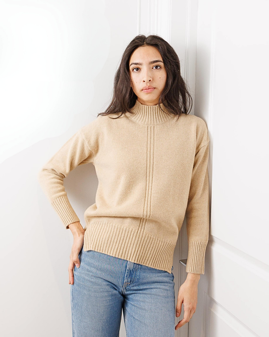 Ribbed Mock Neck Wool–Cashmere Sweater