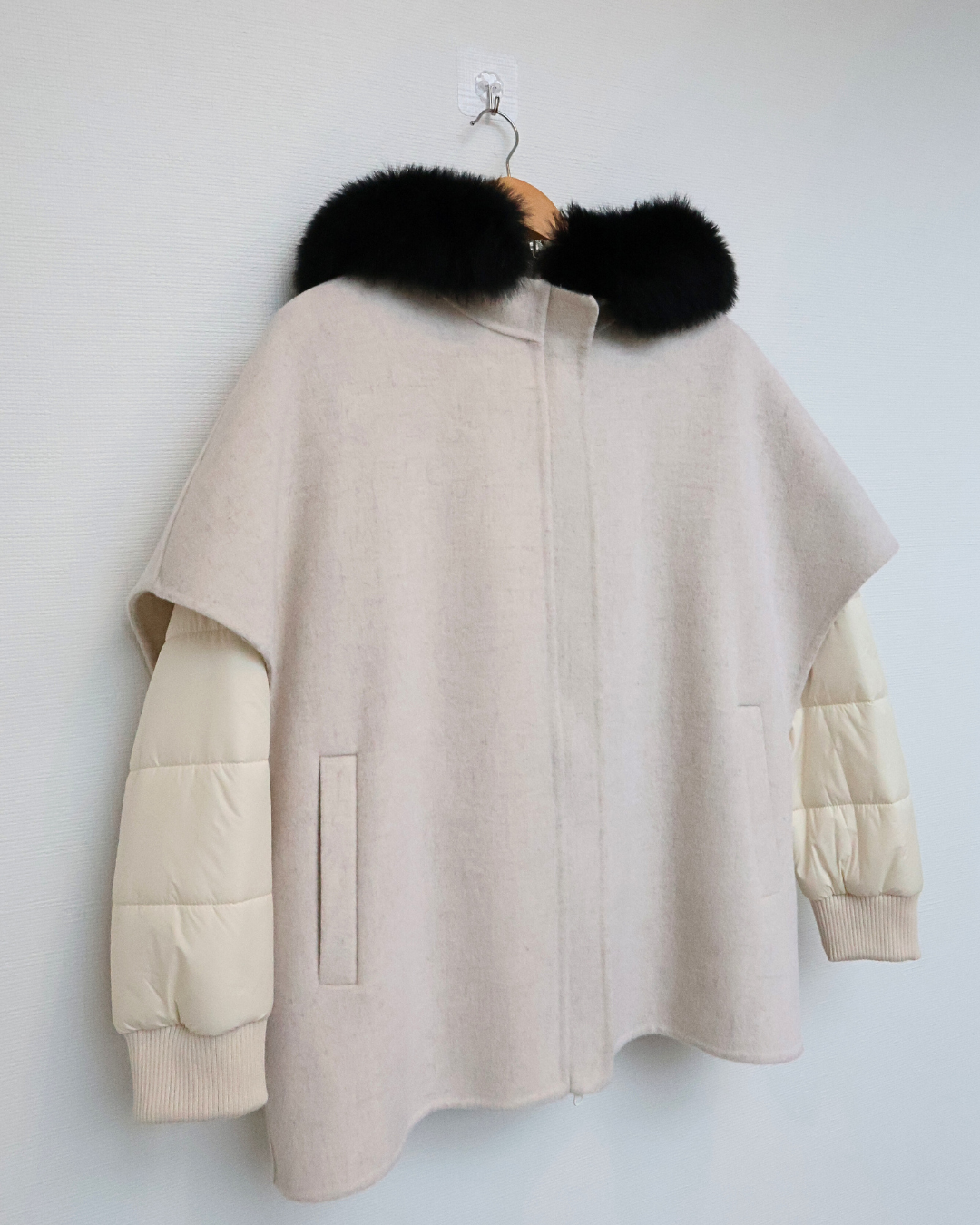 White Quilted Puffer with Cashmere Cape & Mink Fur