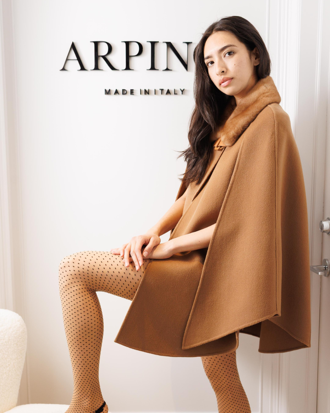 Camel Wool-Cashmere Cape with Leather Closure