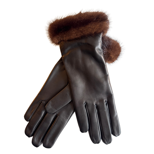 Espresso Mink Nappa Leather Gloves