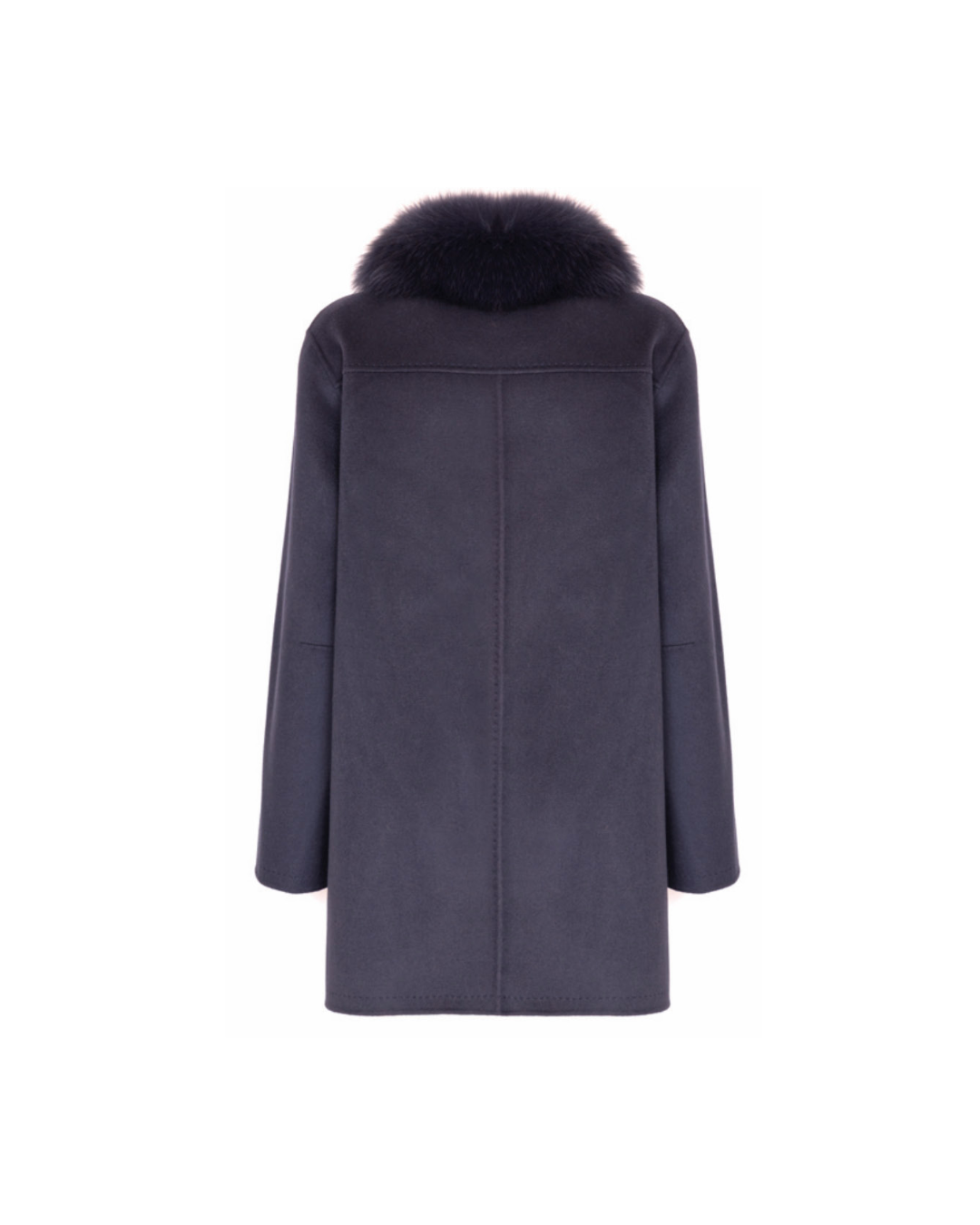 Navy Shirt Jacket with Fox Fur Details
