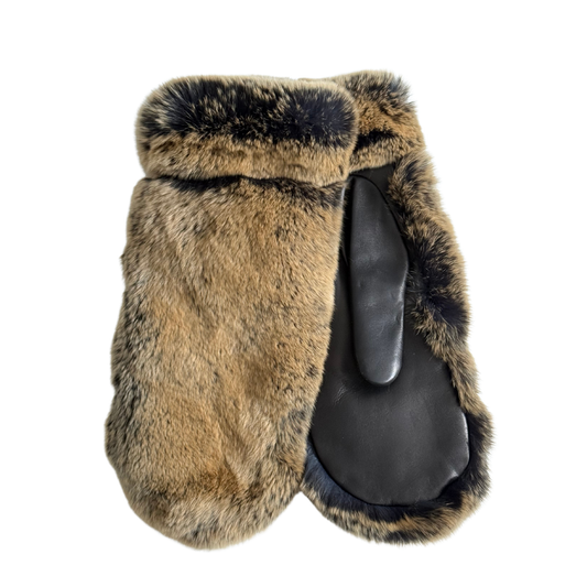 Chestnut Rex Rabbit Leather Mitts