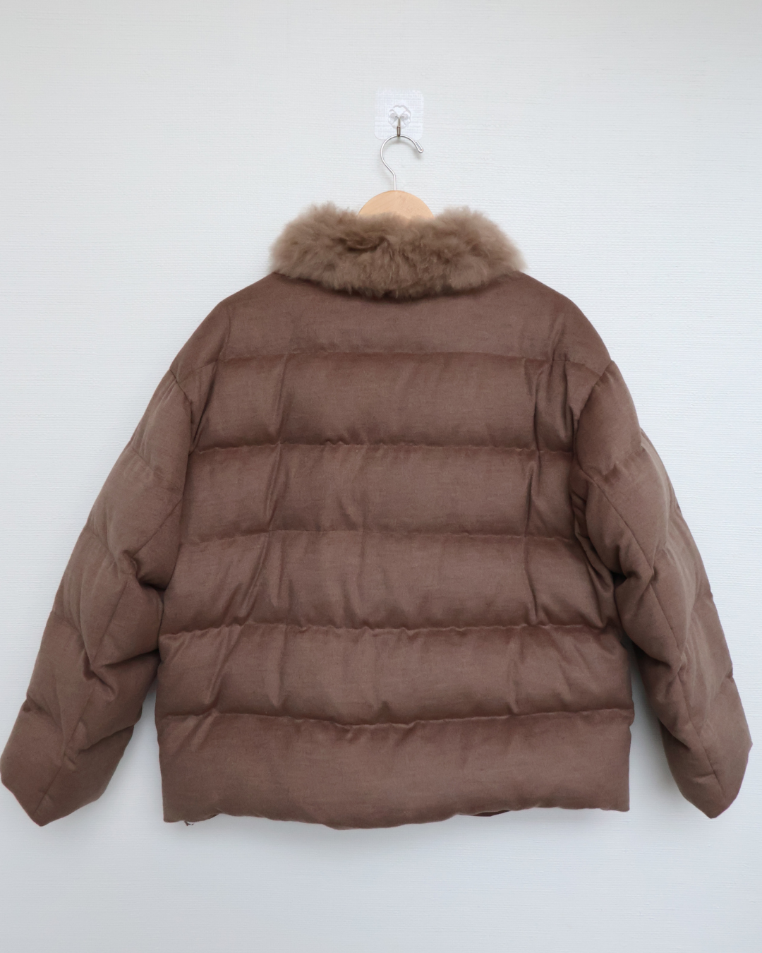 Taupe Quilted Jacket with Cashmere Goat Fur Collar