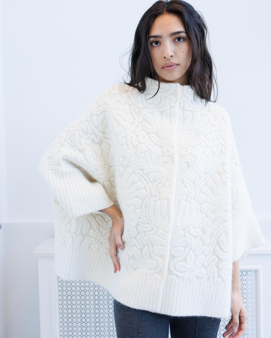 Printed Knit Batwing Jacket — Ivory