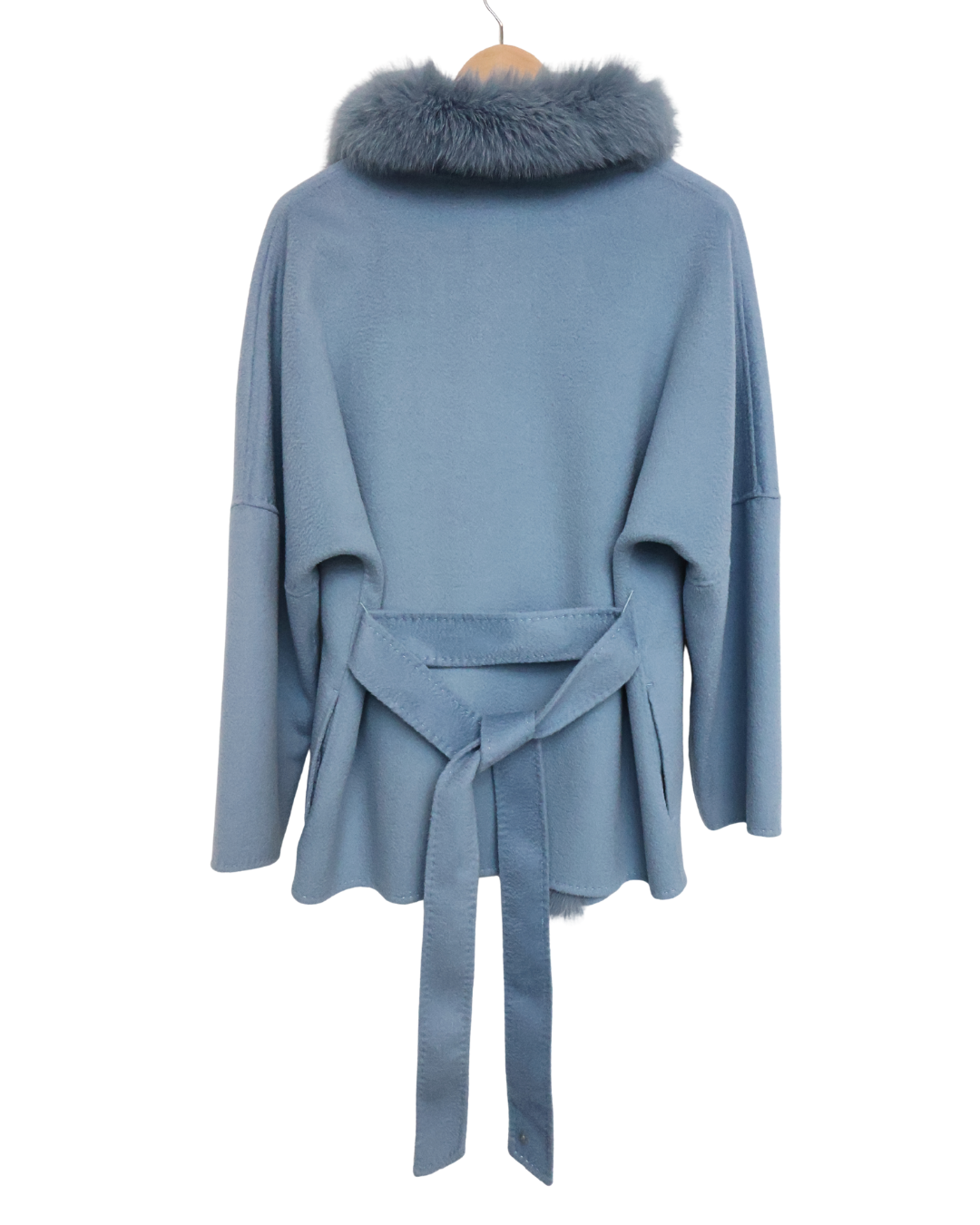 Blue Wool Coat with Fox Fur Trim