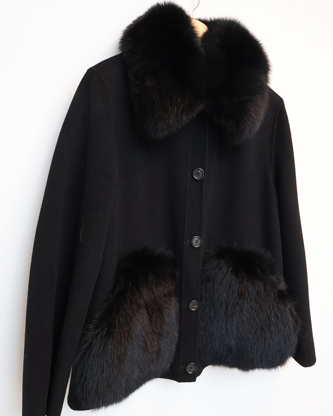 Black Shirt Jacket with Fox Fur Details