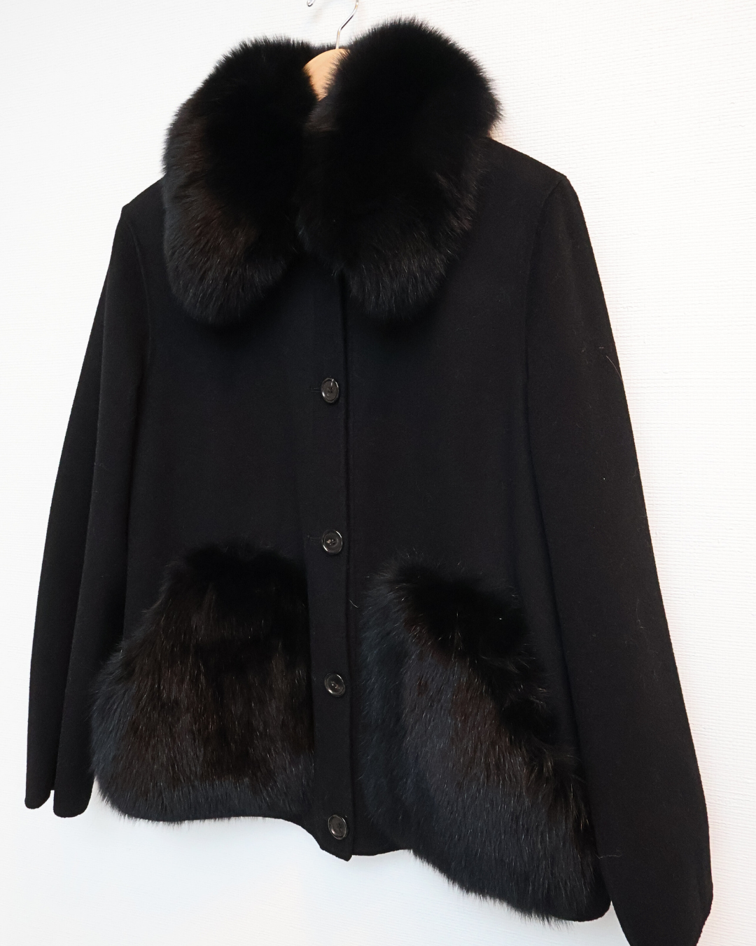Black Shirt Jacket with Fox Fur Details