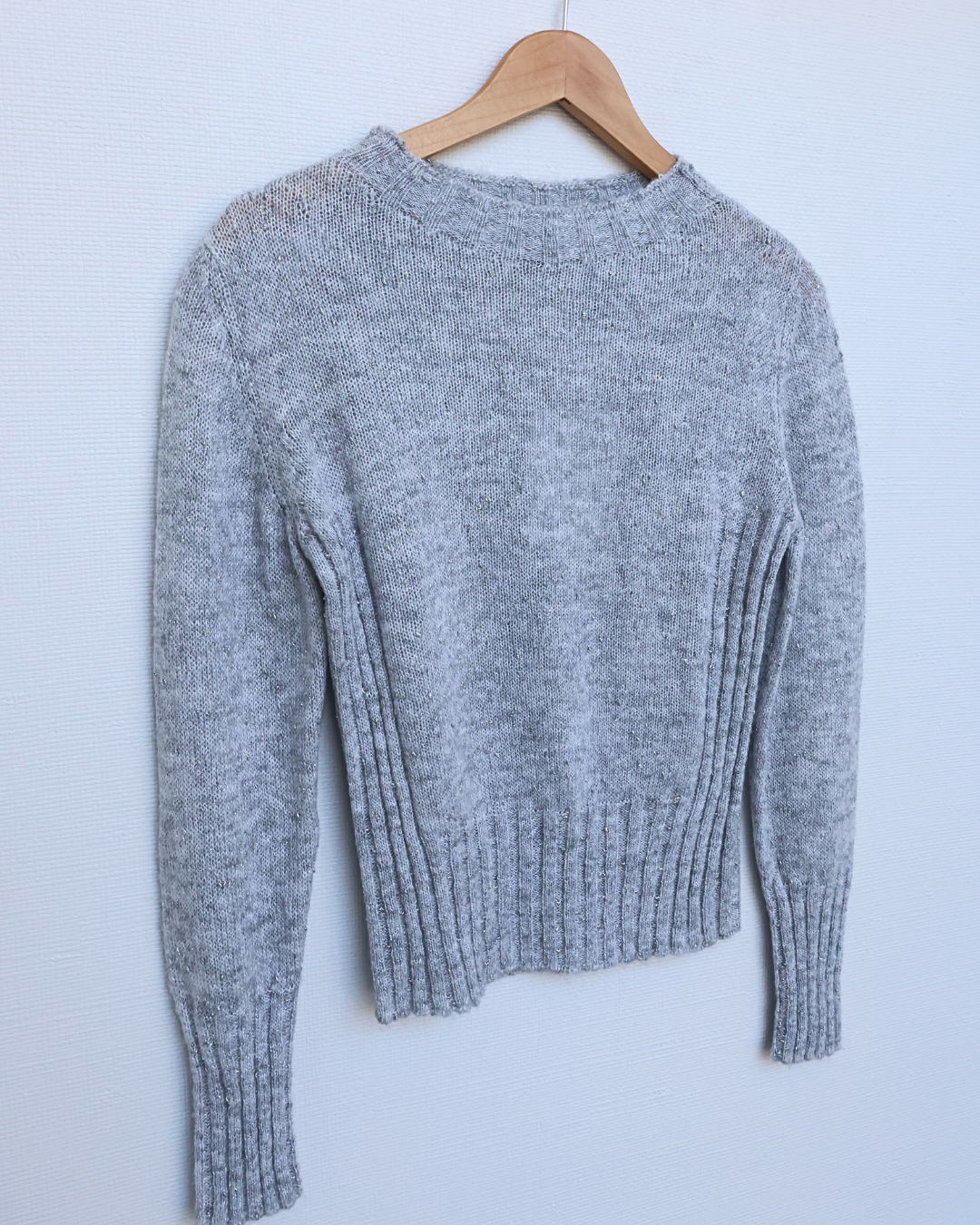 Fitted Ribbed Shimmer Knit Sweater