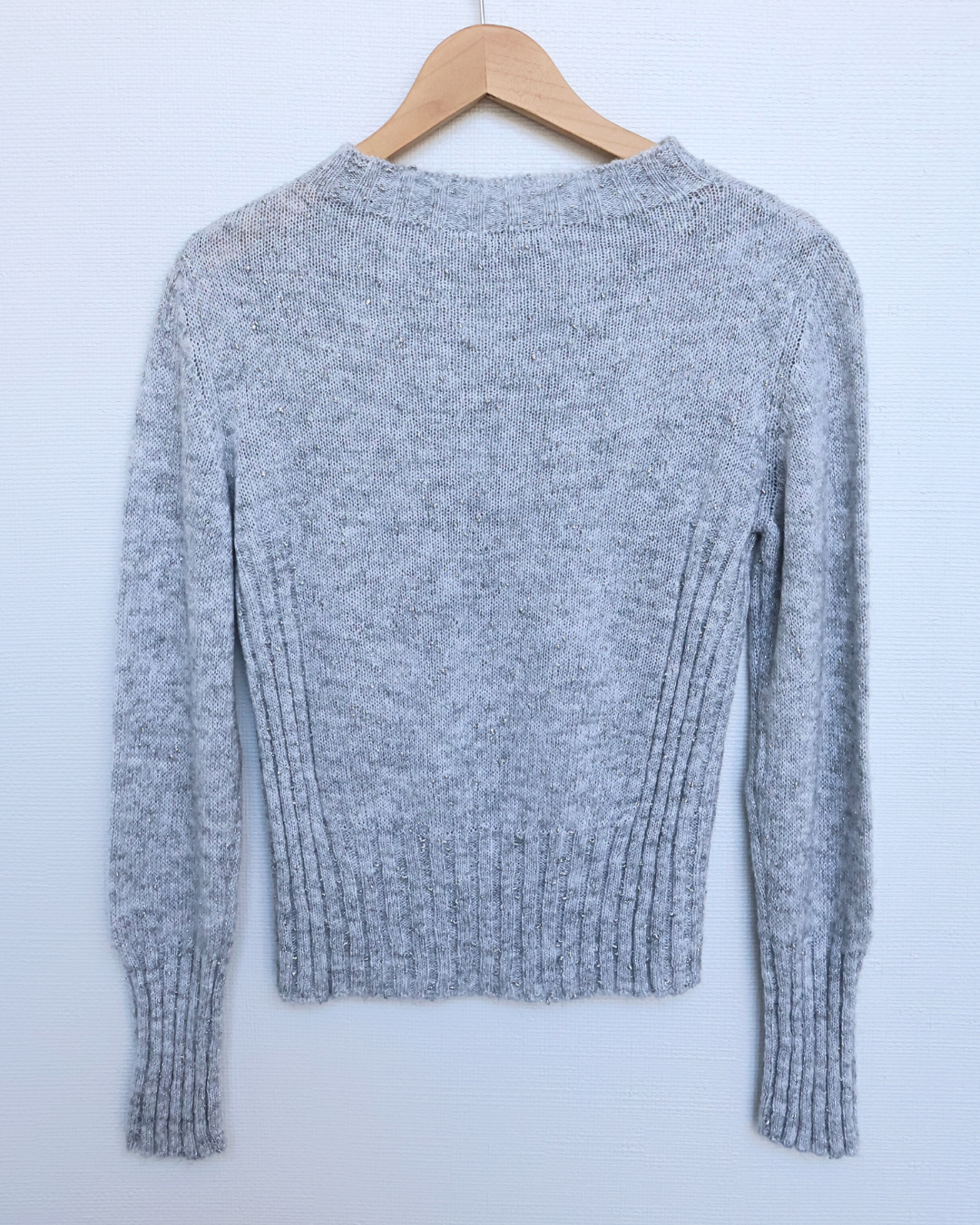 Fitted Ribbed Shimmer Knit Sweater