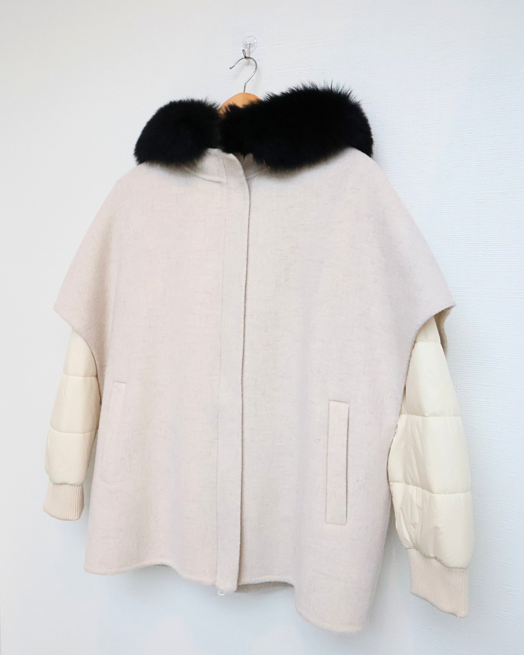 White Quilted Puffer with Cashmere Cape & Mink Fur