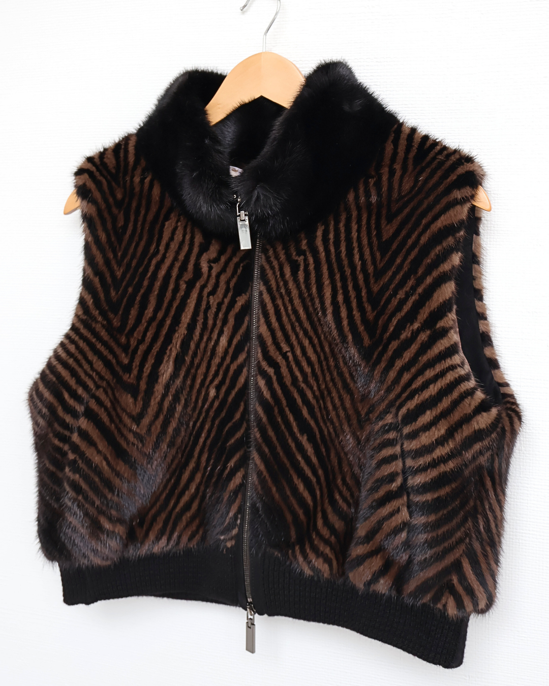 Black Animal Print Mink Vest