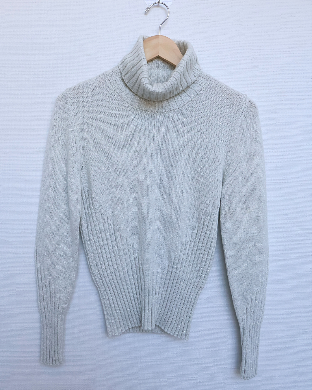 Folded Turtleneck Metallic Rib Knit Sweater