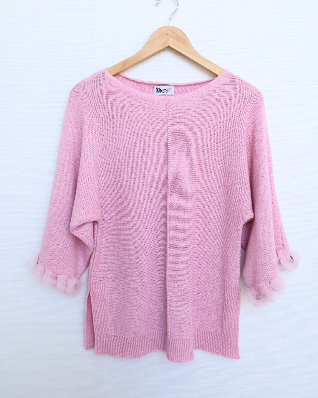 Flutter-Sleeve Knit with Fur Trim