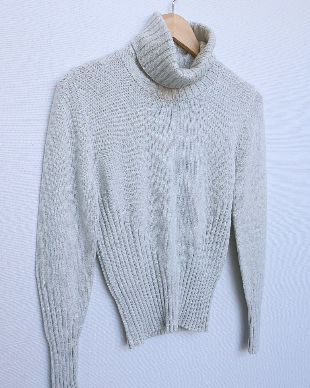 Folded Turtleneck Metallic Rib Knit Sweater