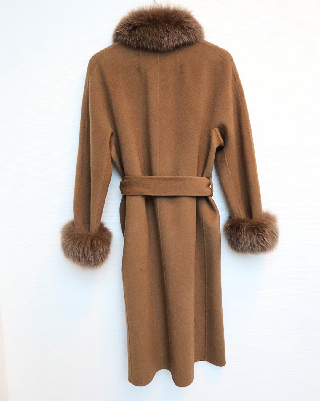 Camel Wool-Cashmere Coat with Fox Fur