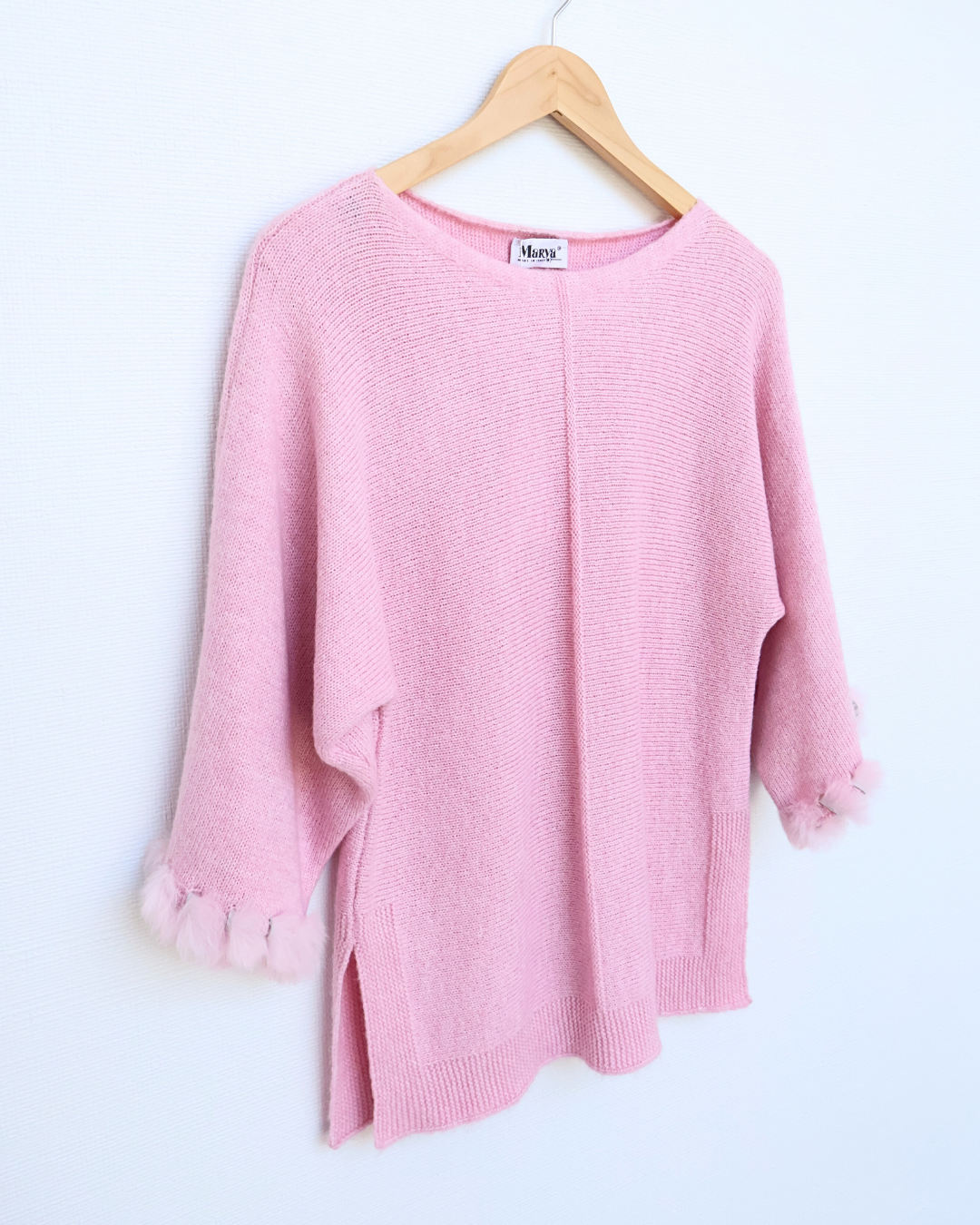 Flutter-Sleeve Knit with Fur Trim