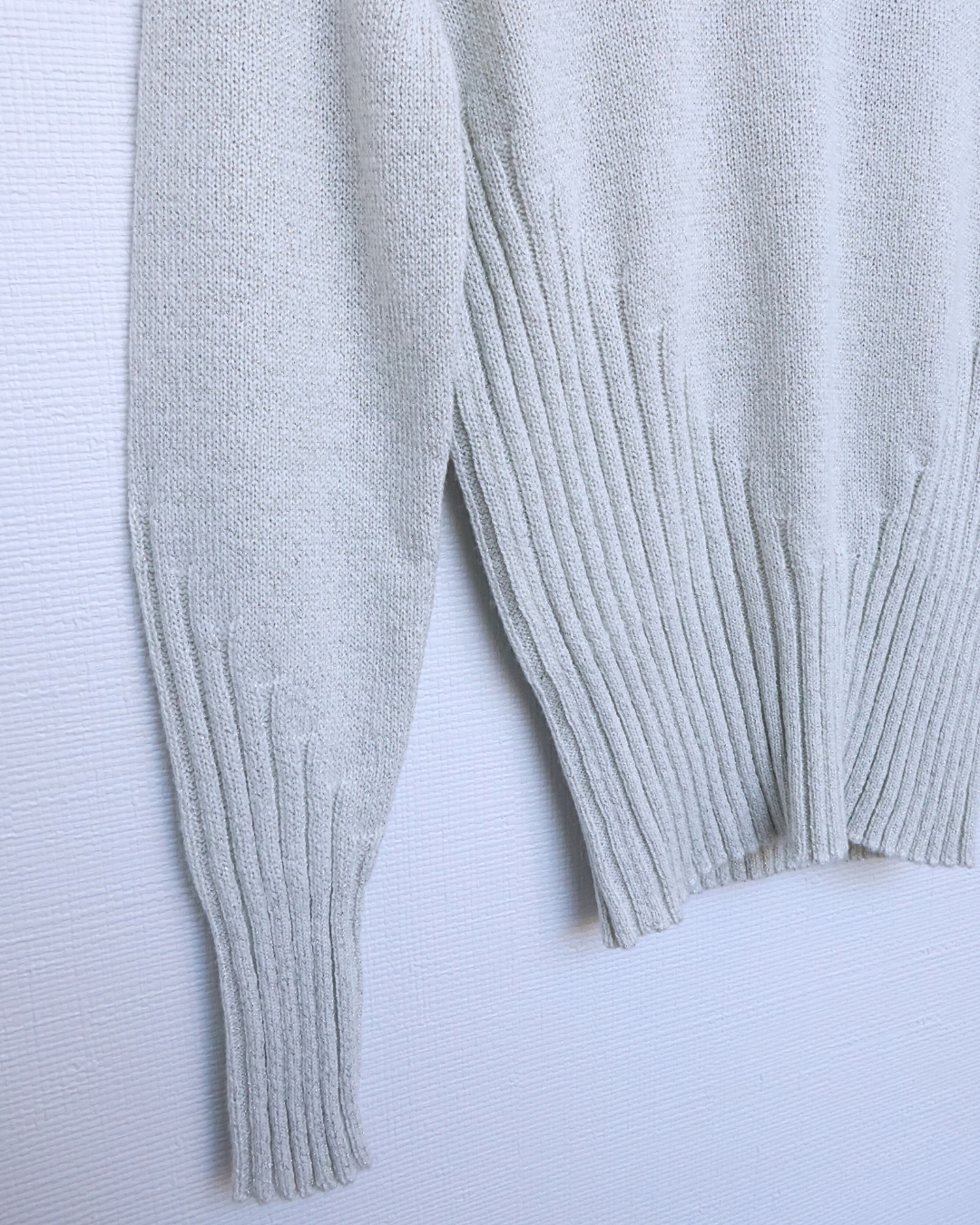 Folded Turtleneck Metallic Rib Knit Sweater
