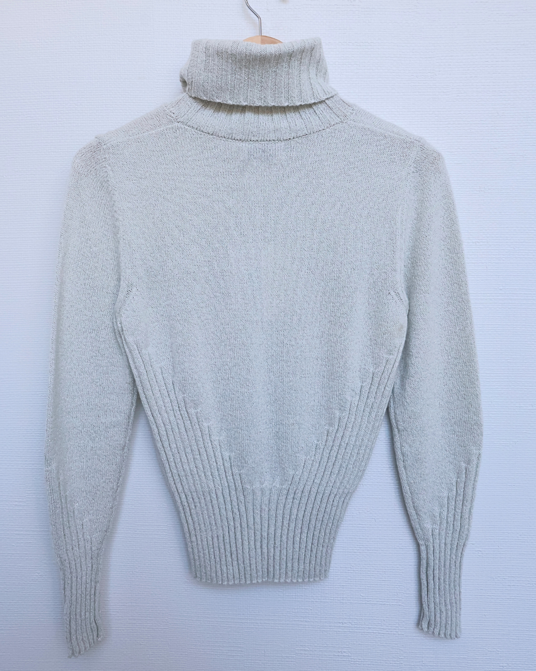 Folded Turtleneck Metallic Rib Knit Sweater