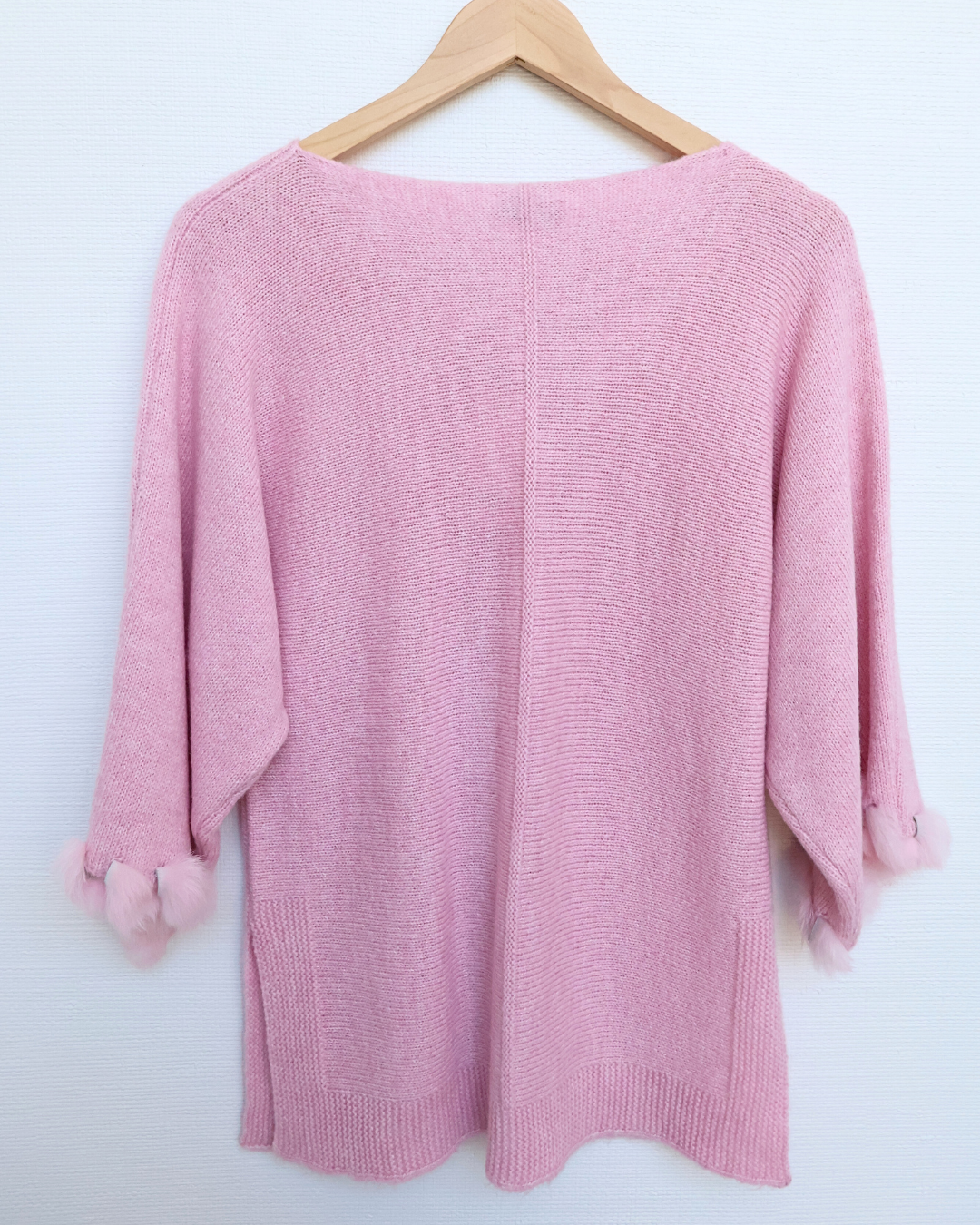 Flutter-Sleeve Knit with Fur Trim