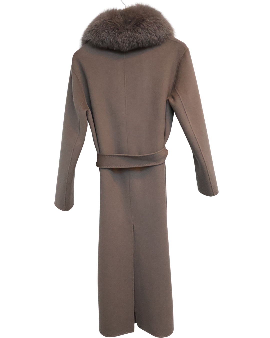 Taupe Wool-Cashmere Coat with Fox Collar