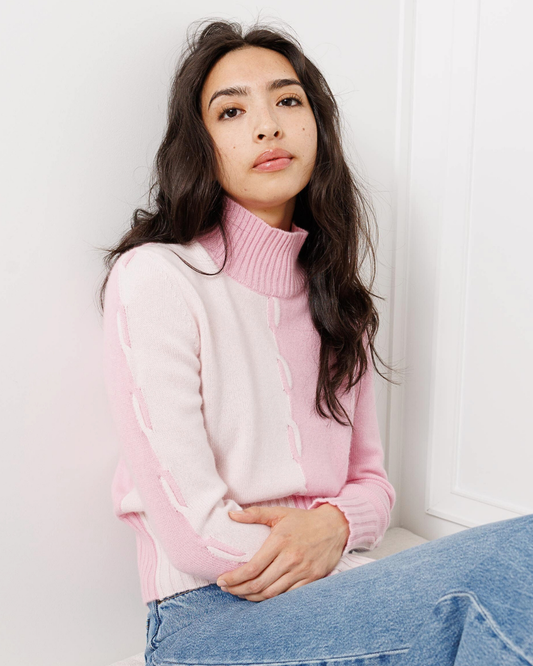 Two-Tone Braided Cashmere Turtleneck