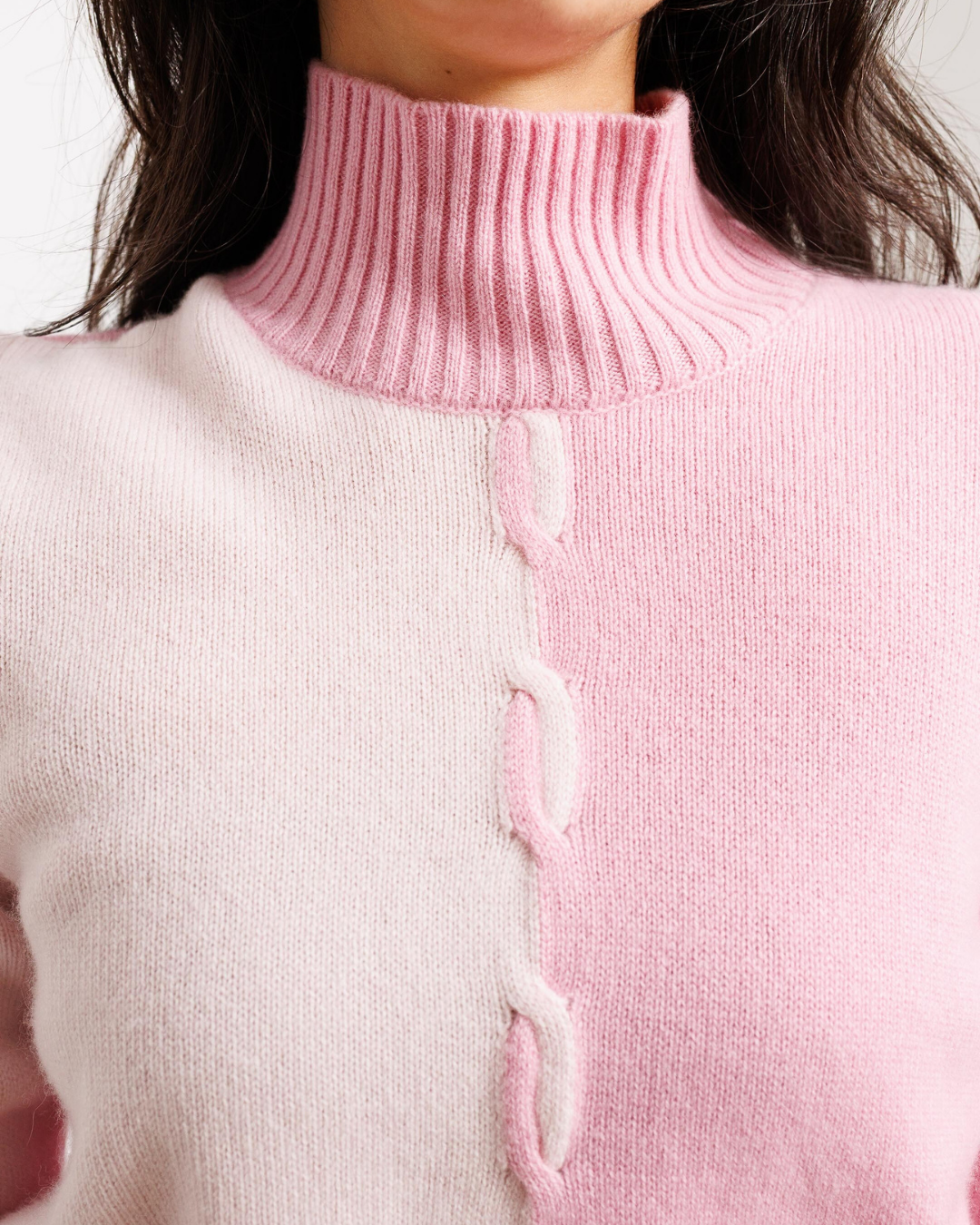 Two-Tone Braided Cashmere Turtleneck