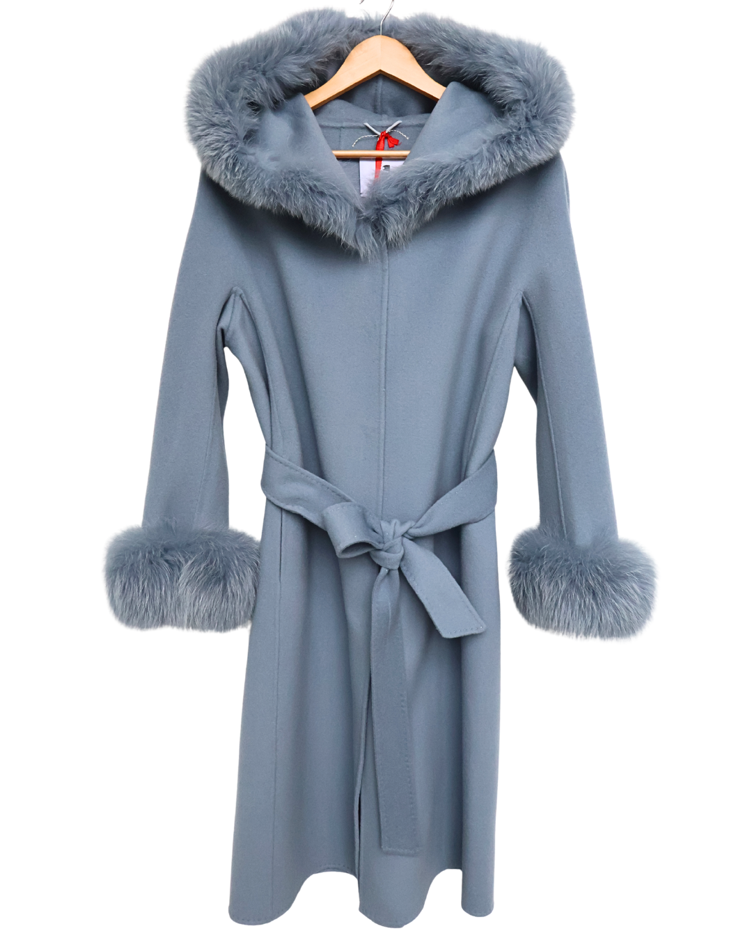 Blue Wool-Cashmere Coat with Fur Sleeves
