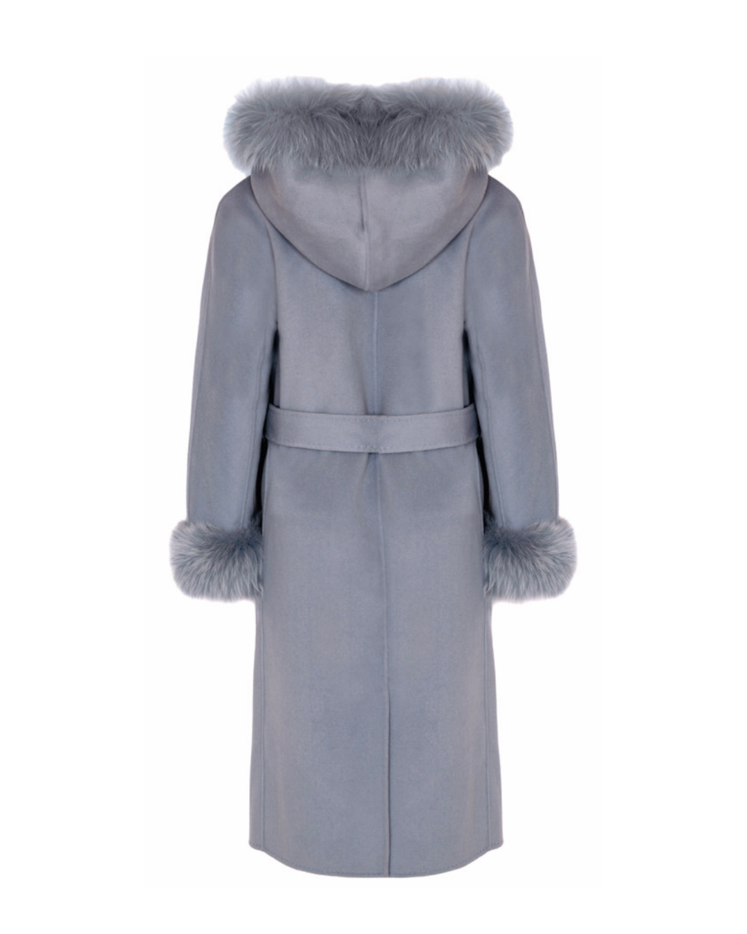 Blue Wool-Cashmere Coat with Fur Sleeves
