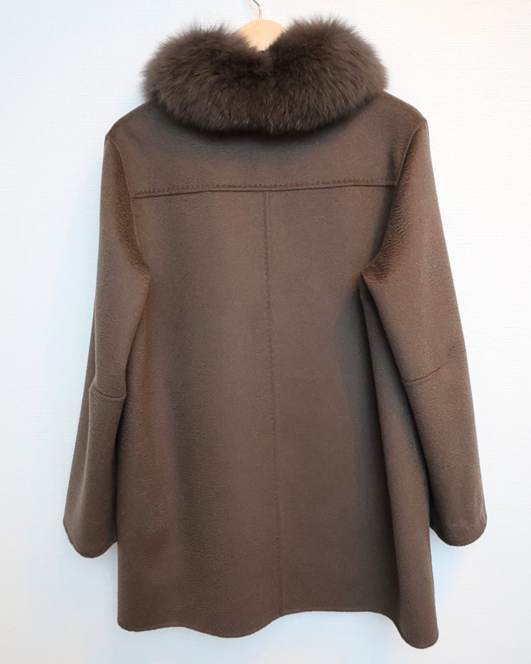 Taupe Shirt Jacket with Fox Fur Details