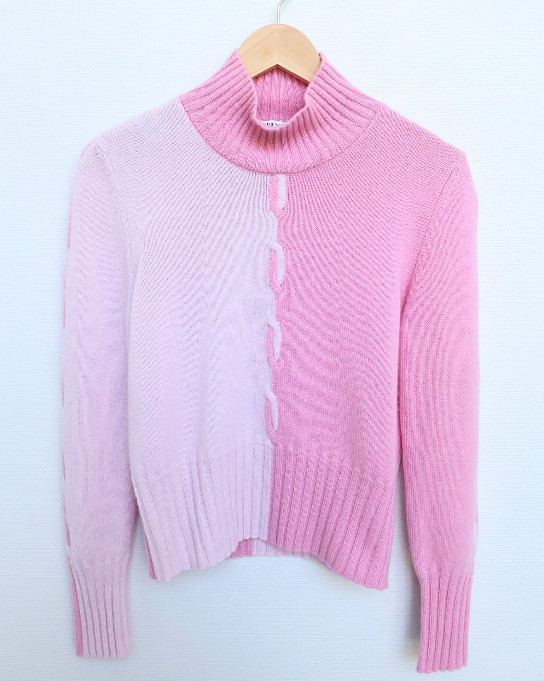 Two-Tone Braided Cashmere Turtleneck