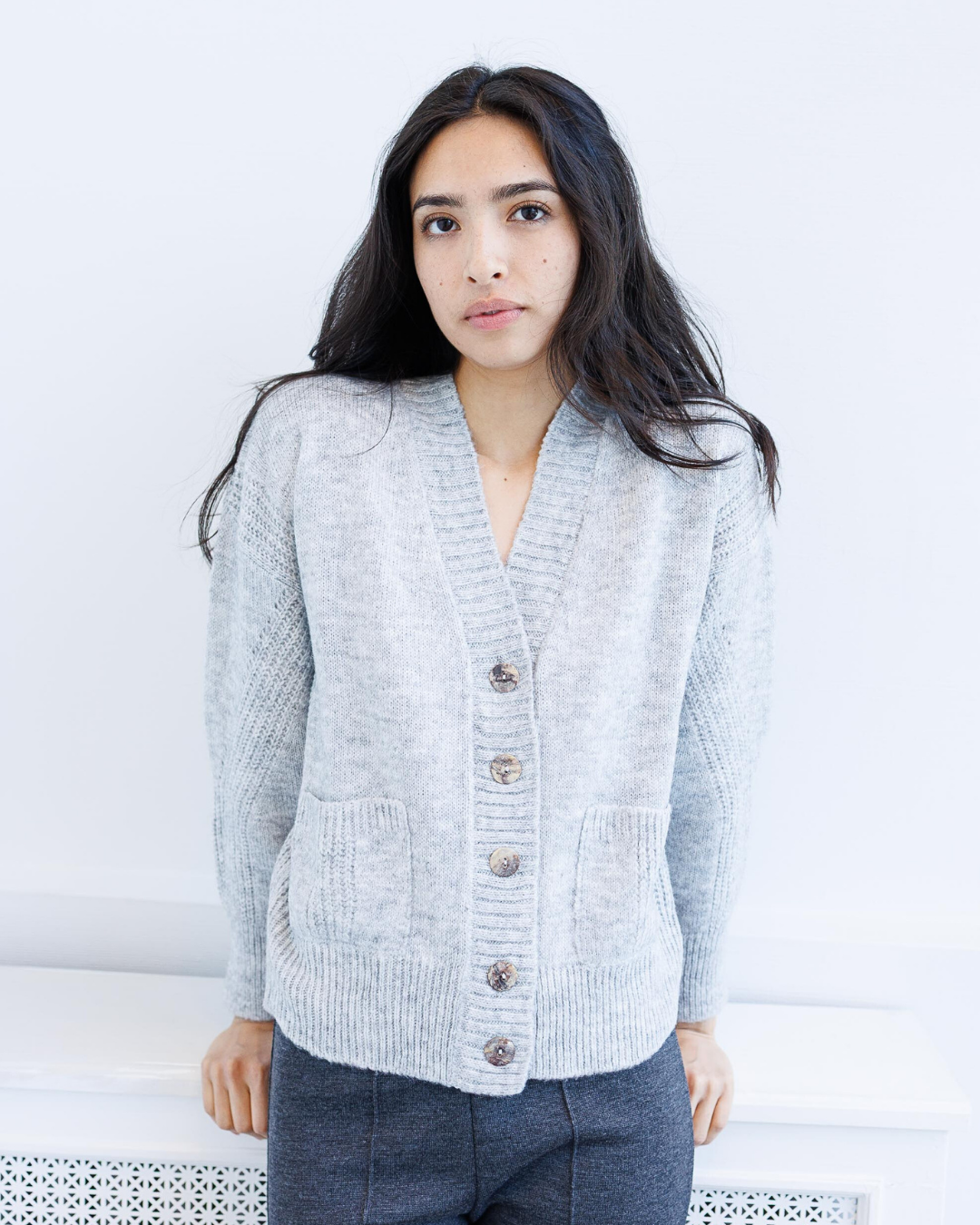 Cropped Knit Cardigan with Tortoiseshell Buttons