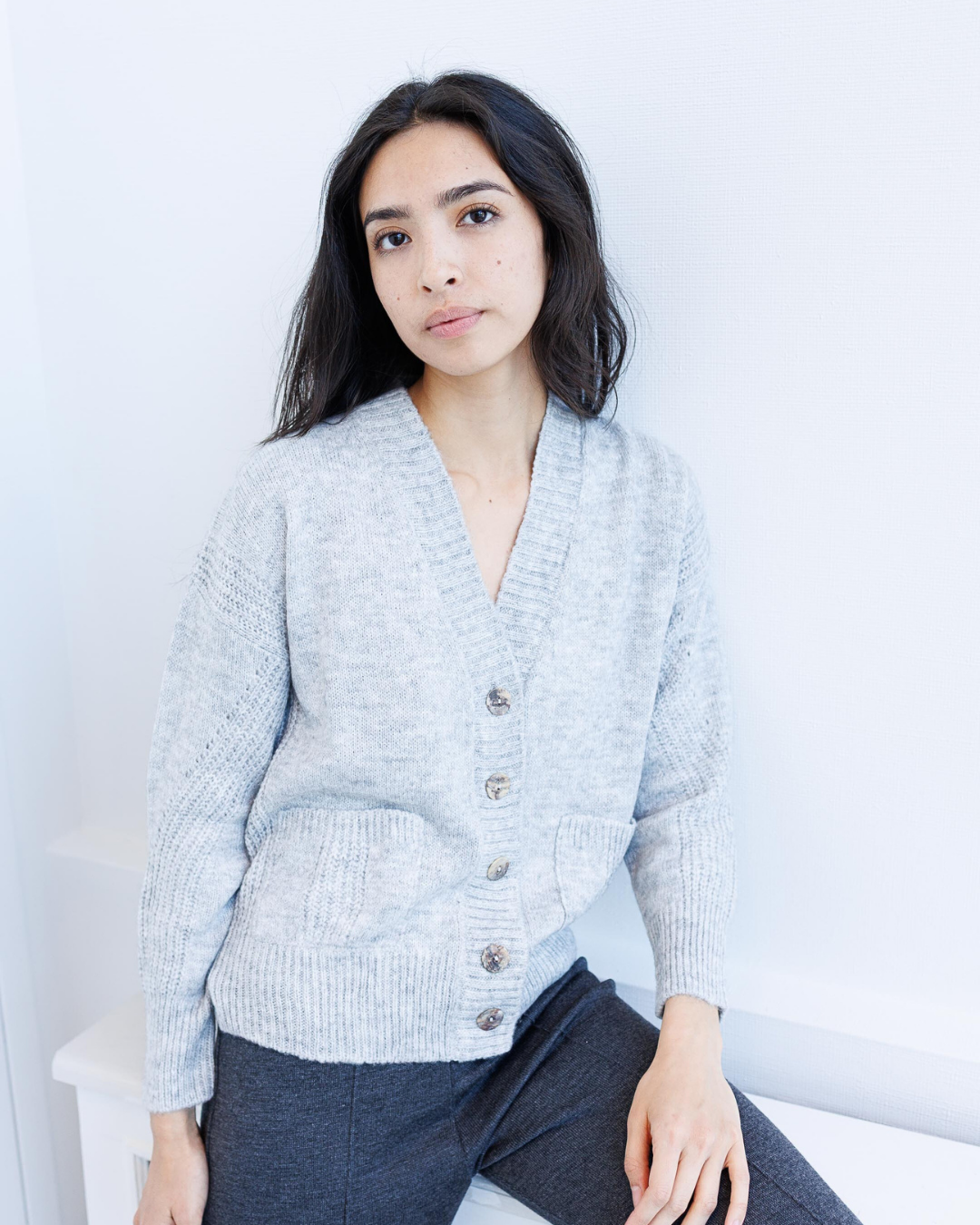 Cropped Knit Cardigan with Tortoiseshell Buttons