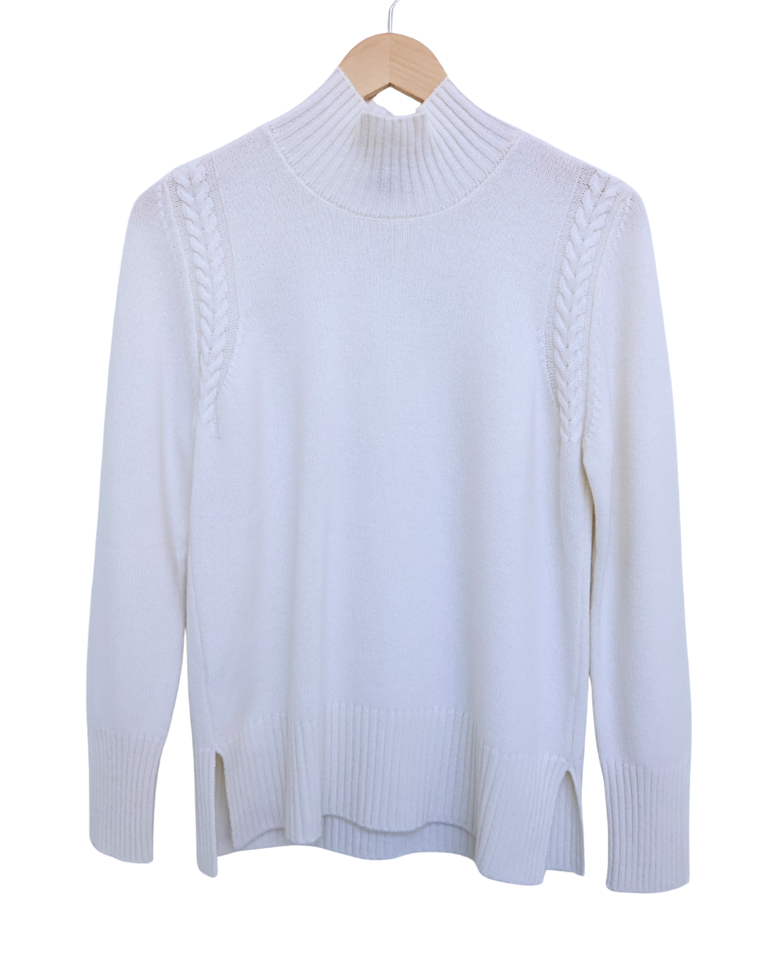 Cable-Detail Mock Neck Cashmere Sweater