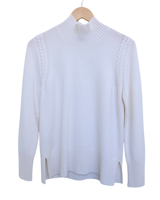 Cable-Detail Mock Neck Cashmere Sweater