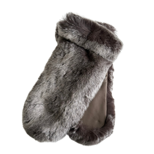 Ash Grey Rex Rabbit Leather Mitts