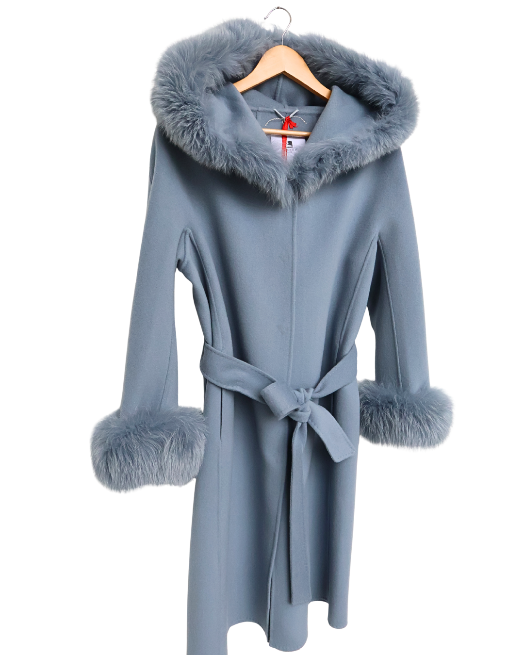 Blue Wool-Cashmere Coat with Fur Sleeves