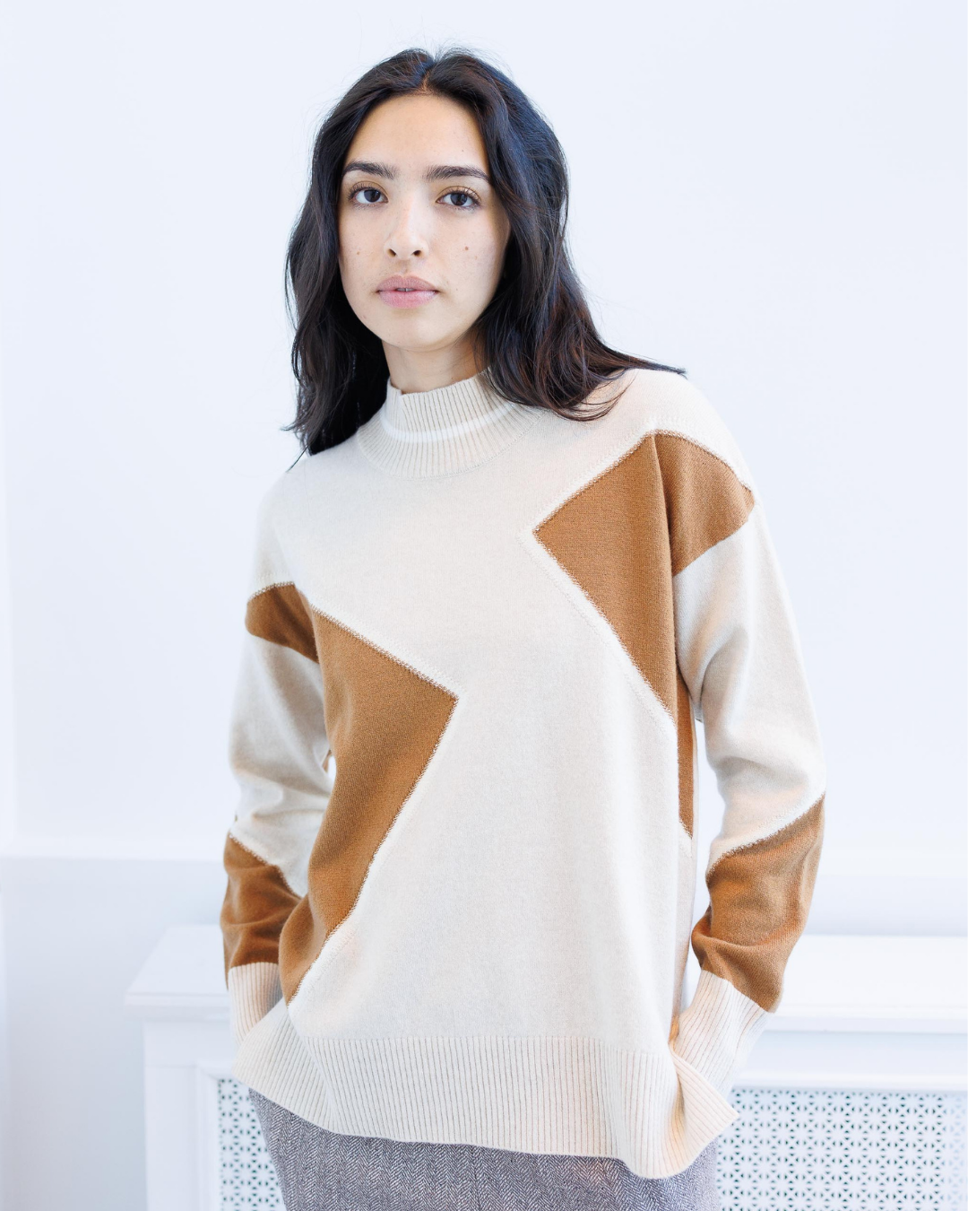 Geometric Mock Neck Knit