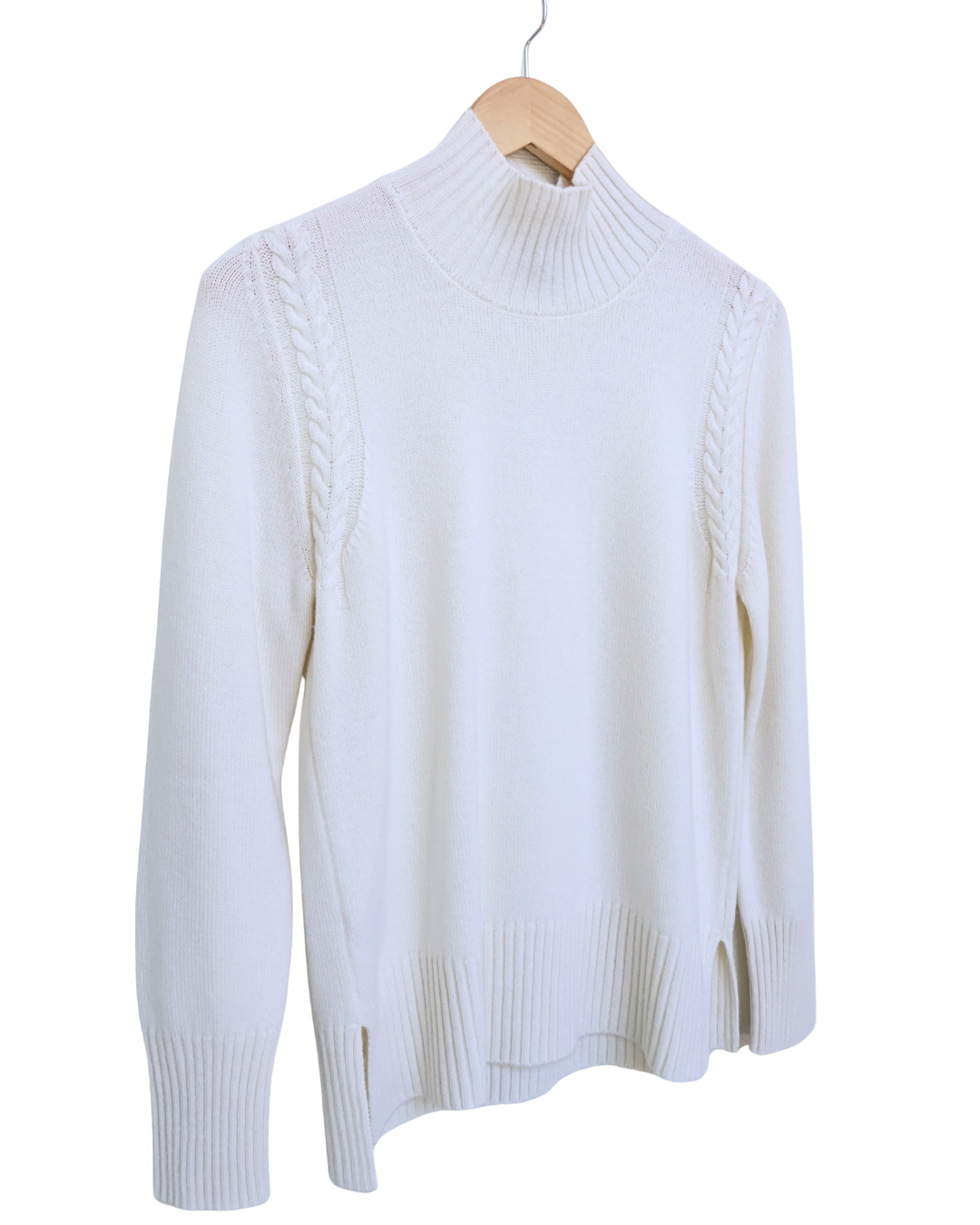 Cable-Detail Mock Neck Cashmere Sweater