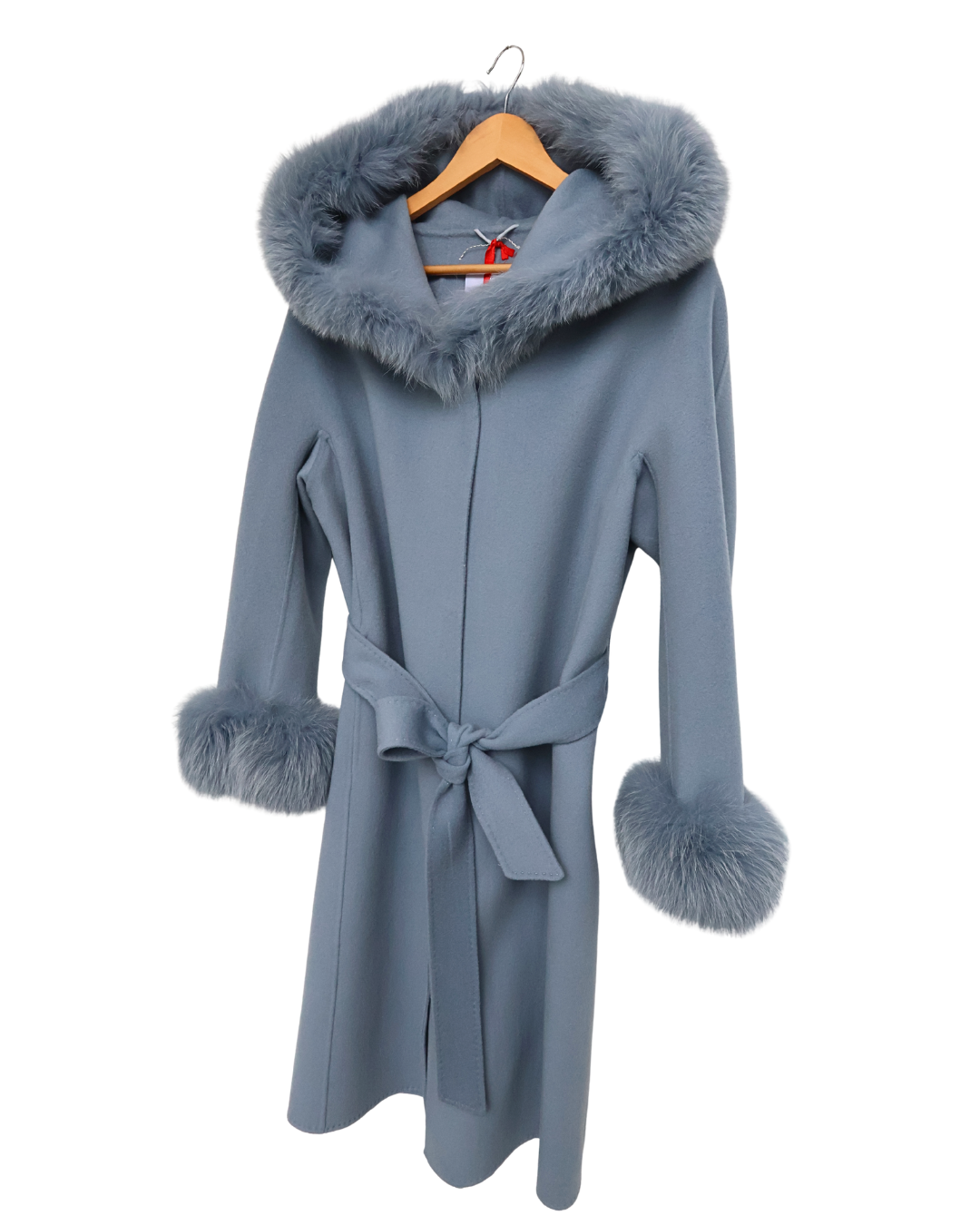 Blue Wool-Cashmere Coat with Fur Sleeves