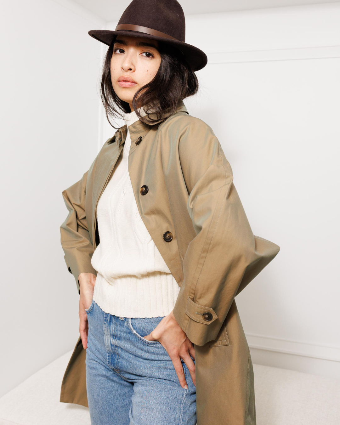 Classic Double-Breasted Trench Coat — Beige