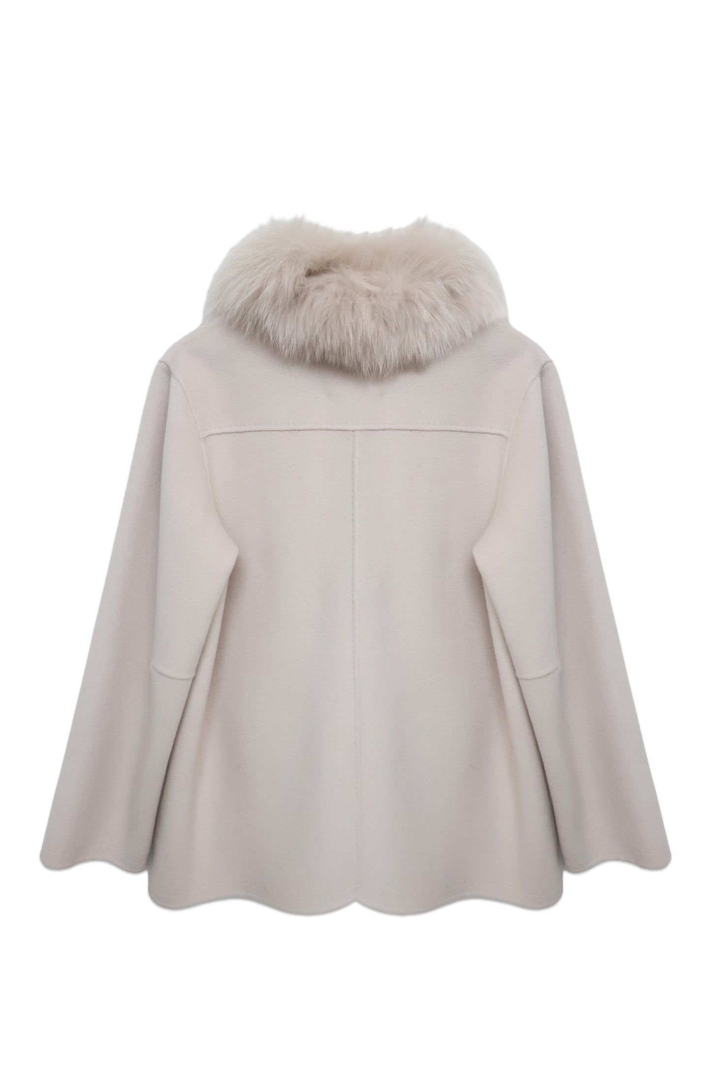 Cream Wool-Cashmere Shirt Jacket with Fur Collar