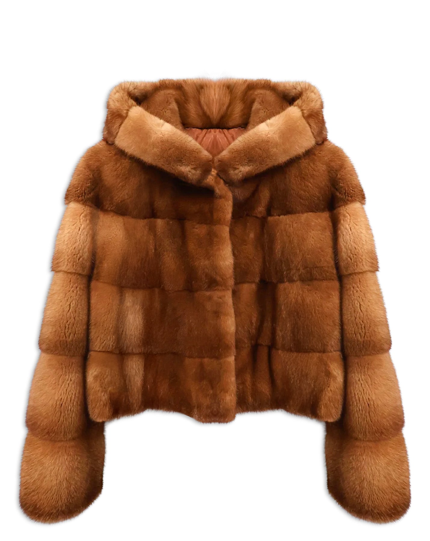 Camel Brown Mink Fur Jacket with Hood | Cropped Length