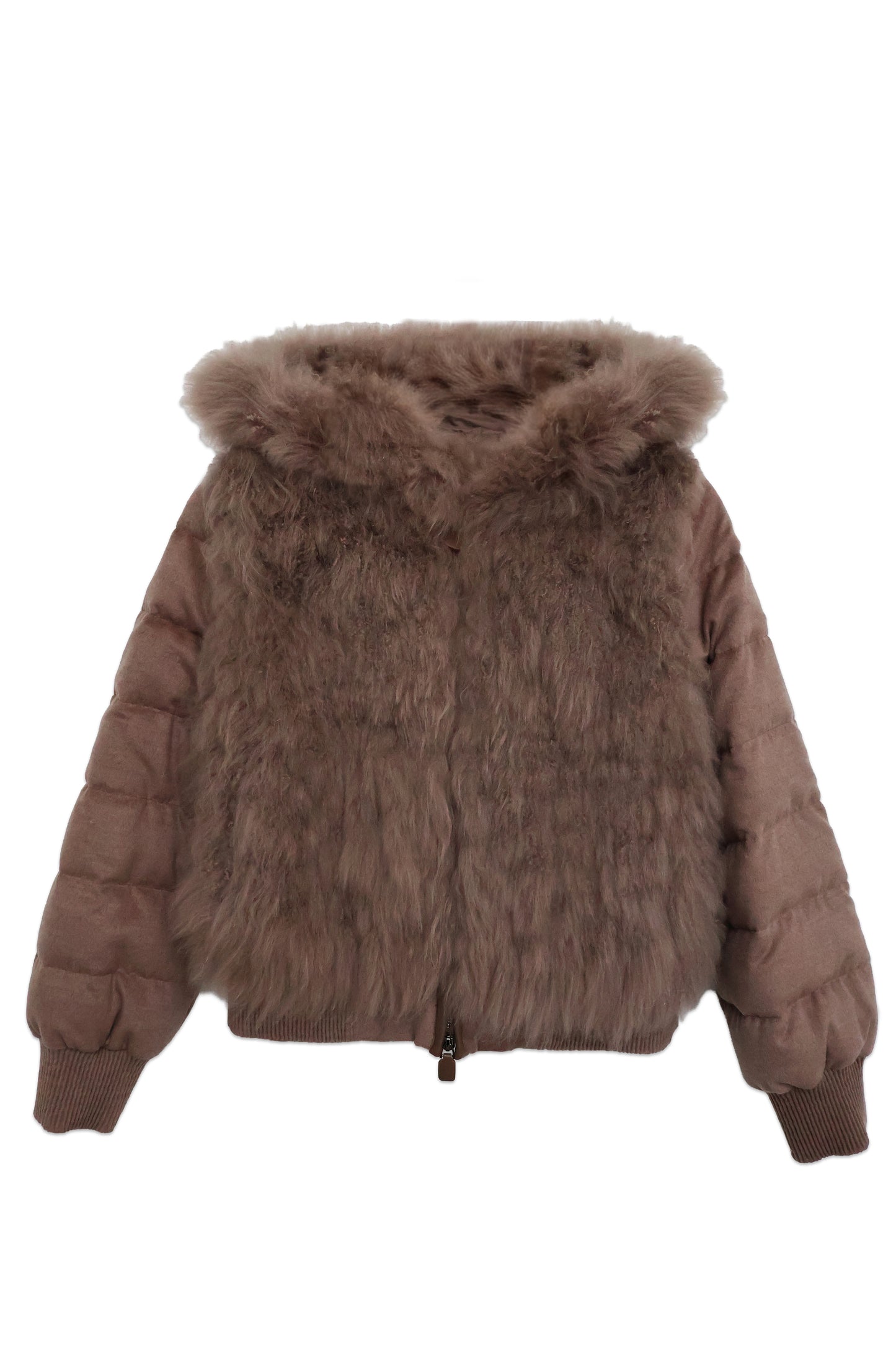 Chocolate Brown Quilted Jacket with Cashmere Goat Fur