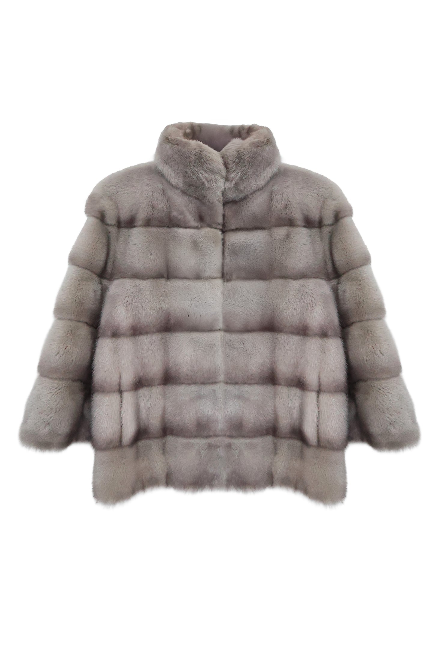 Grey Mink Fur Jacket with High Collar