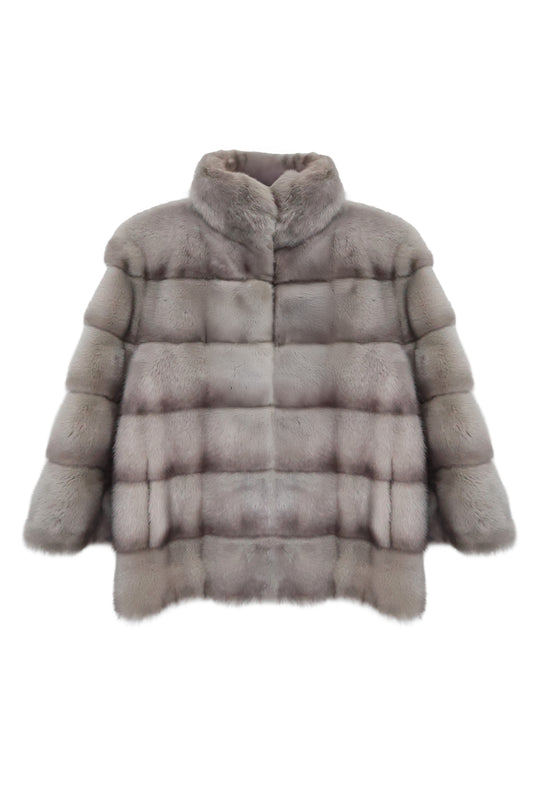 Grey Mink Fur Jacket with High Collar
