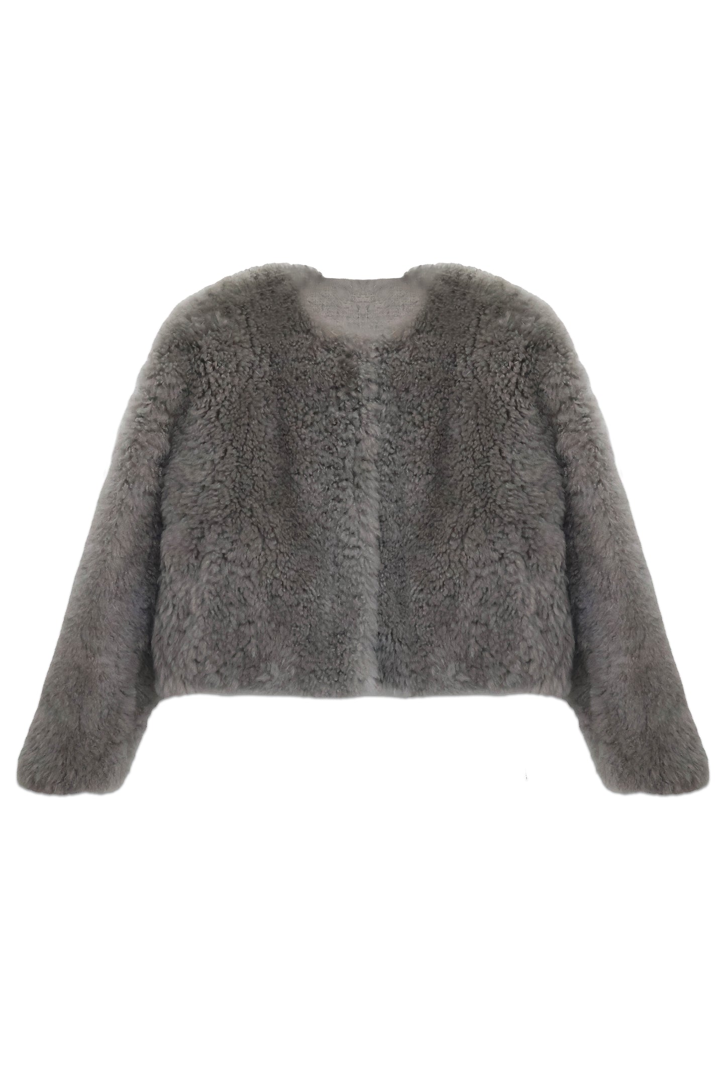 Grey Cashmere Goat Fur Jacket Cropped