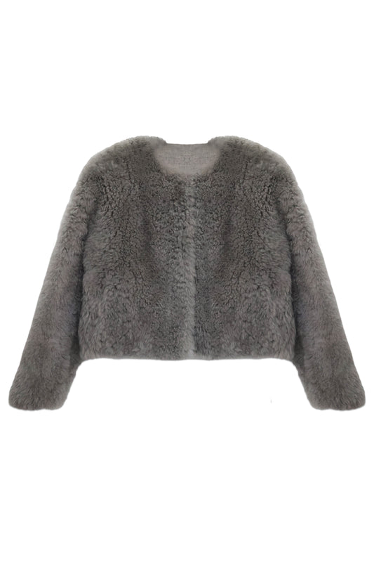 Grey Cashmere Goat Fur Jacket Cropped
