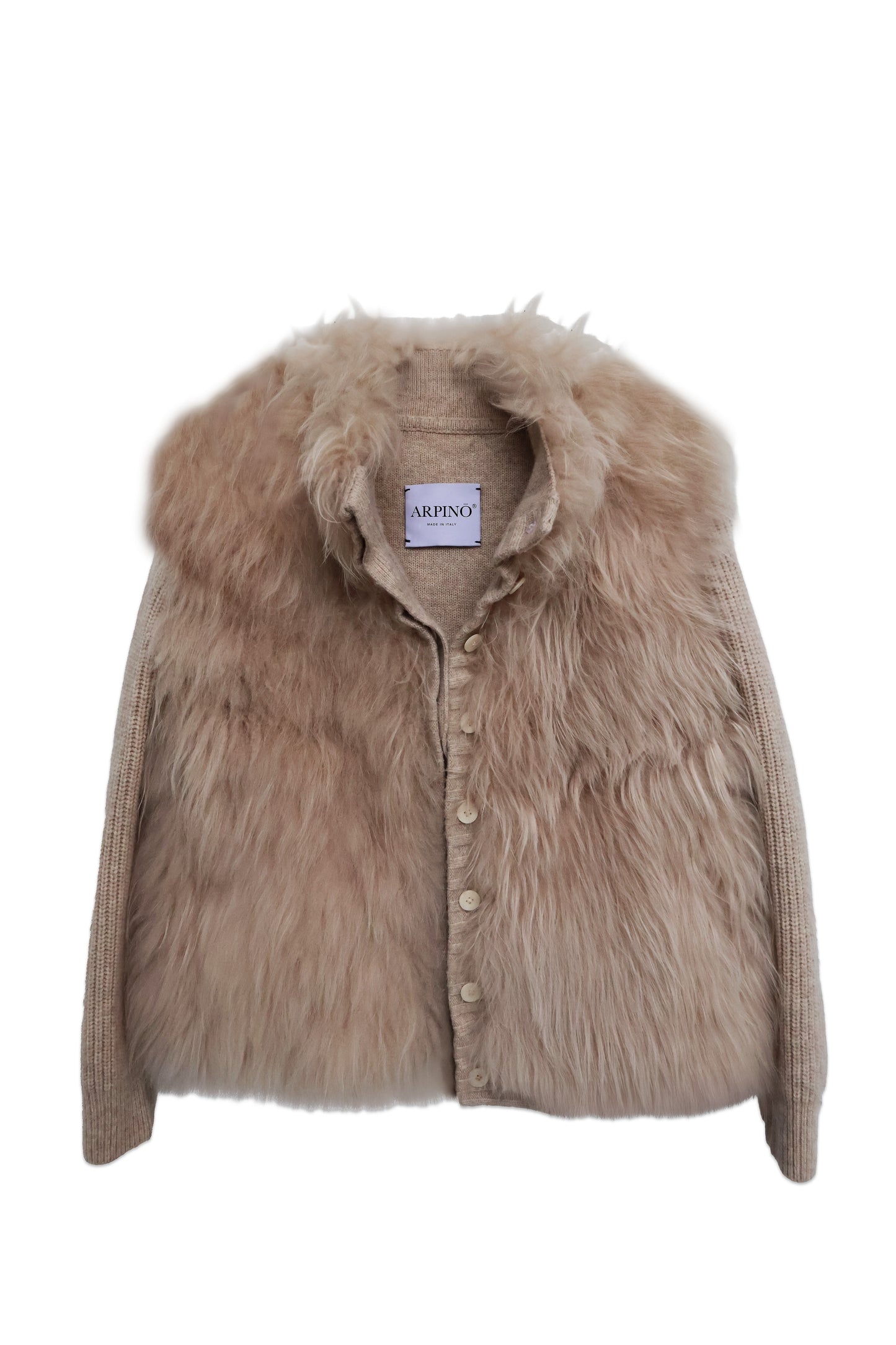 Beige Cashmere Goat Fur & Knit Cardigan