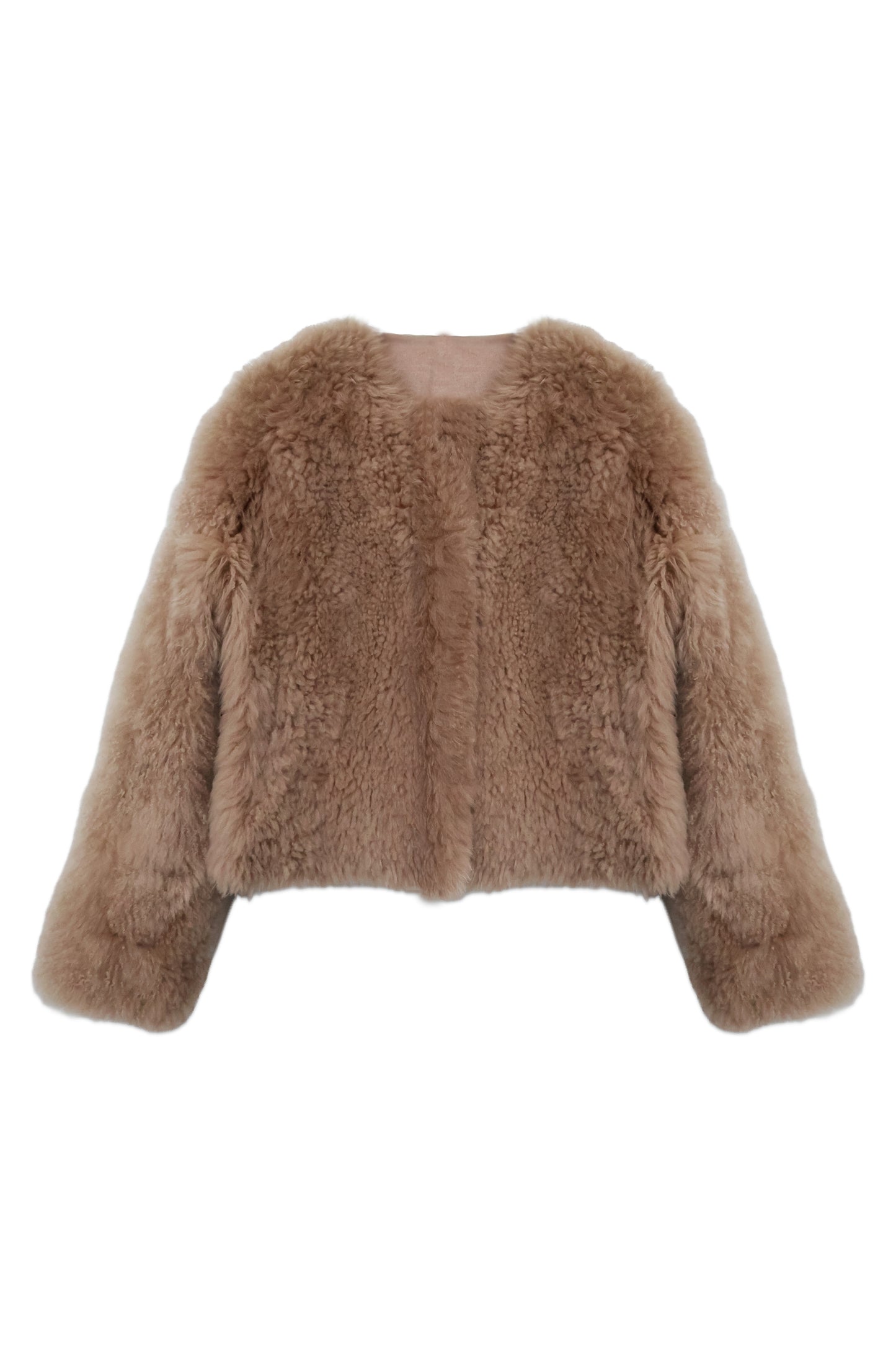 Beige Cashmere Goat Fur Jacket Cropped