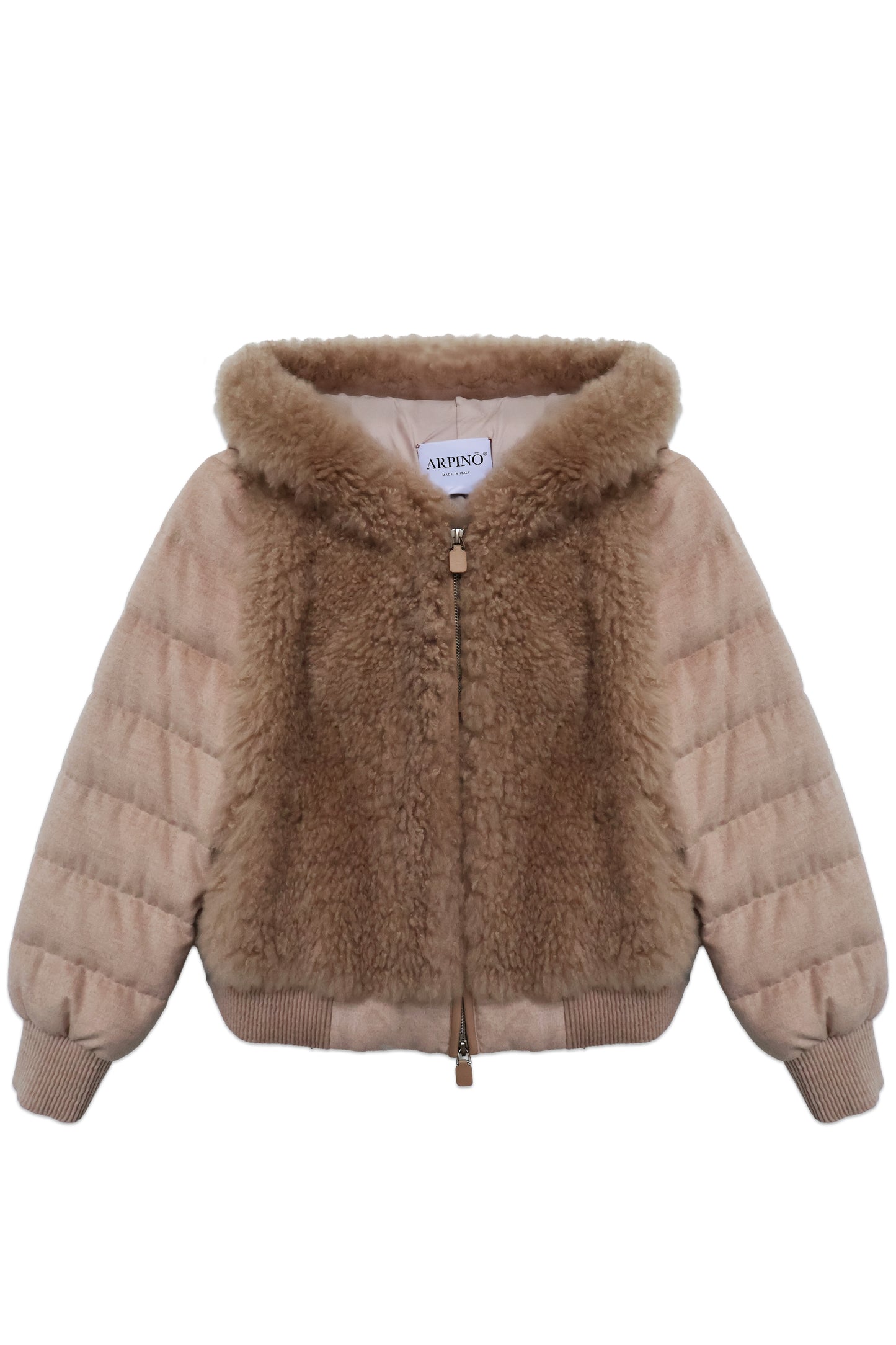 Beige Quilted Jacket with Cashmere Goat Fur